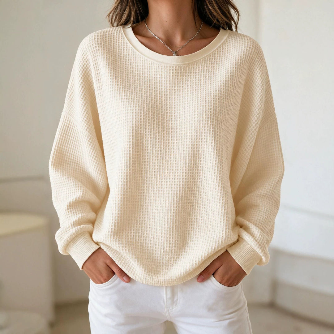 Damen Oversize Waffelstrick-Sweatshirt mit Rundhalsausschnitt Echoarchiv
