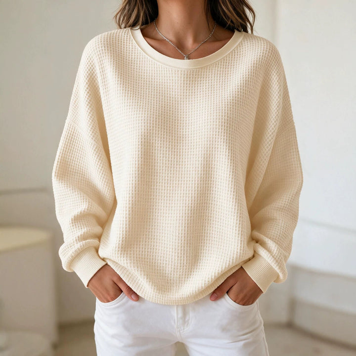 Damen Oversize Waffelstrick-Sweatshirt mit Rundhalsausschnitt Echoarchiv