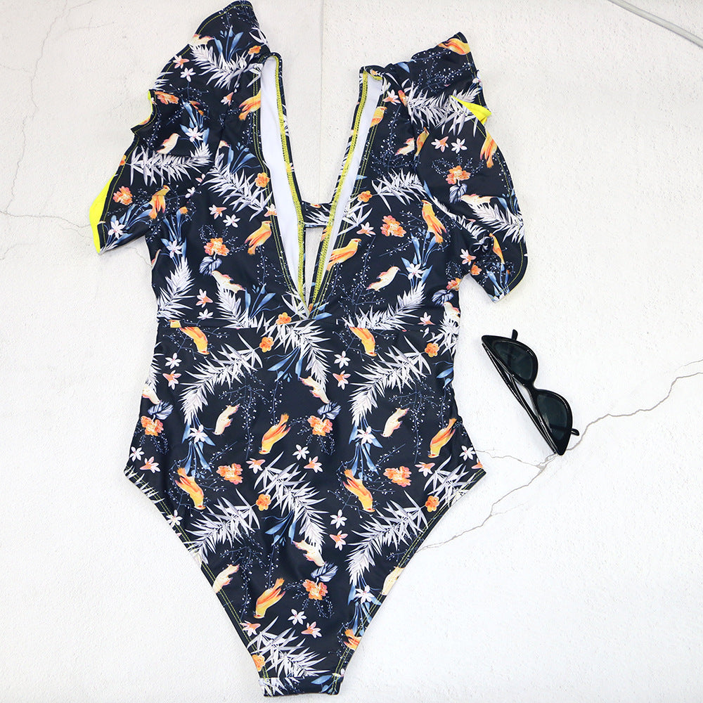 Damen Badeanzug mit floralem Design und frischem Wickelbund Echo Archiv