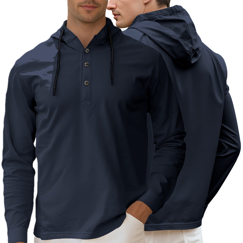 Herren nan Kapuzen-Henley Langarmshirt aus leichtem Stretchjersey mit Kordelzug Echo Archiv