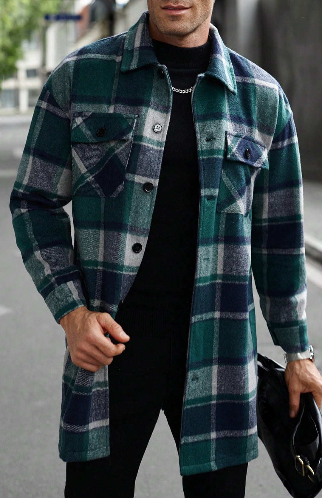 Herren karierte Flanelljacke mit knöpfbaren Taschen und modernem Schnitt Echoarchiv
