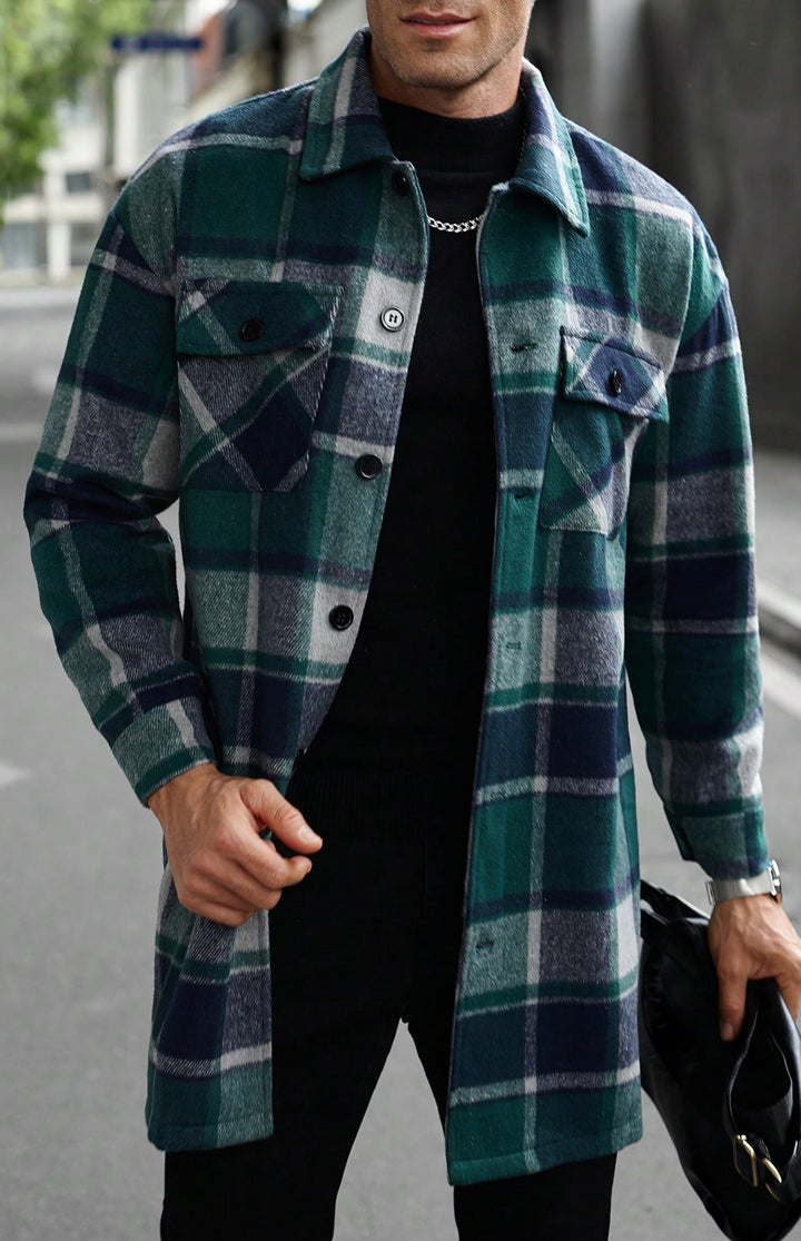 Herren karierte Flanelljacke mit knöpfbaren Taschen und modernem Schnitt Echoarchiv