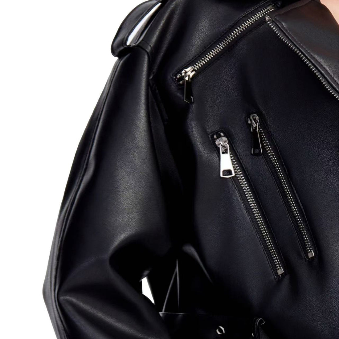 Damen Modische Bikerjacke mit Taillengürtel – Célinea