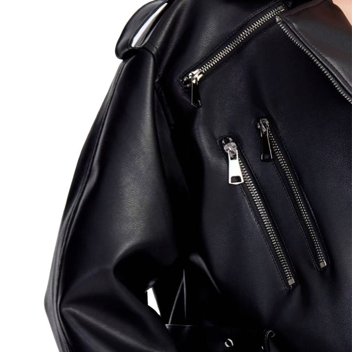 Damen Modische Bikerjacke mit Taillengürtel Echo Archiv