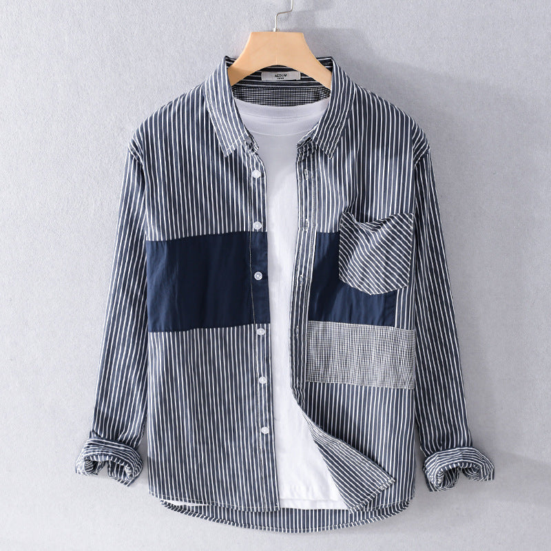 Herren Gestreiftes Overshirt mit Farbblock‑Einsätzen und aufgesetzter Brusttasche Echoarchiv