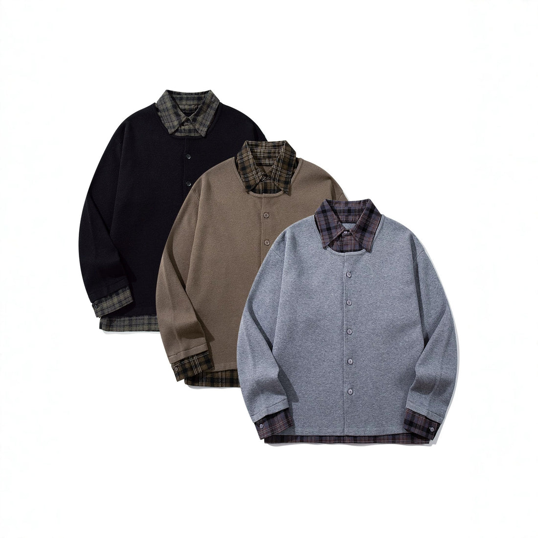 Herren Karierter Flanellhemd-Layer mit offenem Strickcardigan Echoarchiv