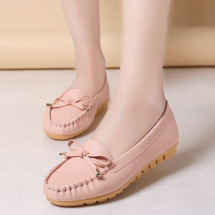 Damen Lederoptik Mokassin-Slipper mit Dekorschleife und profiliertem Gummisohlen-Design – Lioré