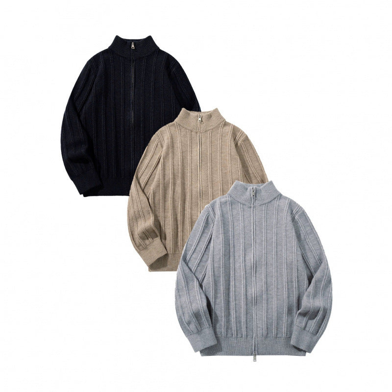 Unisex Reißverschluss-Strickjacke mit Stehkragen und vertikaler Struktur Echo Archiv