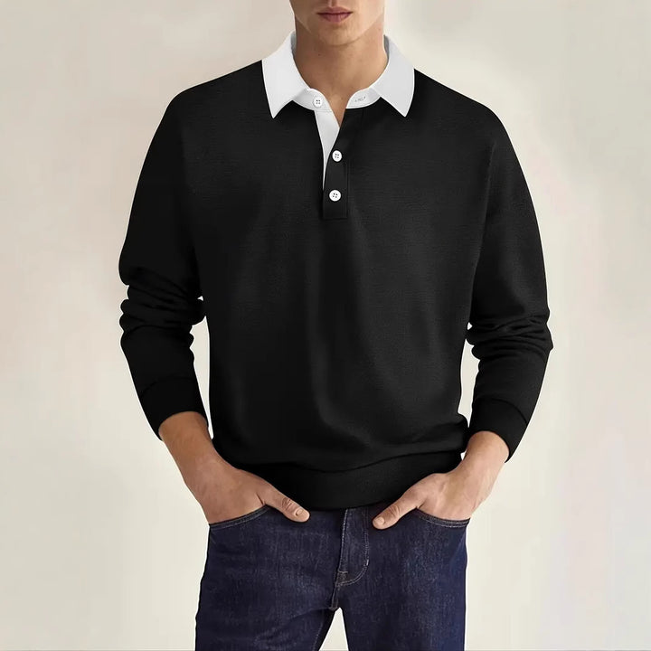 Herren eleganter Polopullover mit Knopfleiste und Kontrastkragen Echoarchiv