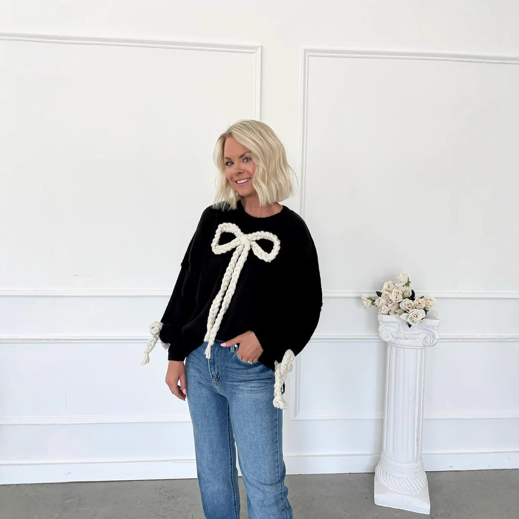 Damen Modischer Pullover mit dekorativem Knotendesign – Mavelle