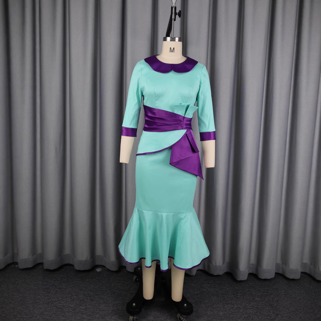 Damen elegantes Kleid mit modischem Kragen und asymmetrischem Taillendetail Echo Archiv
