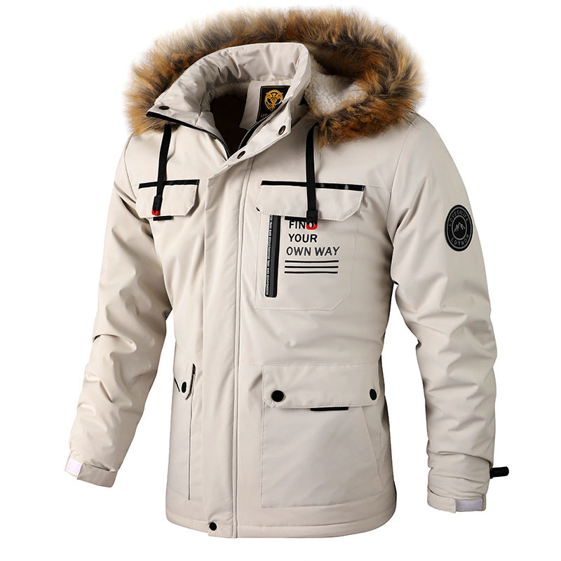 Herren Isolierter Outdoor-Parka mit Kunstfellbesatz, Multifunktions‑Taschen und Fleece‑Innenfutter Echoarchiv