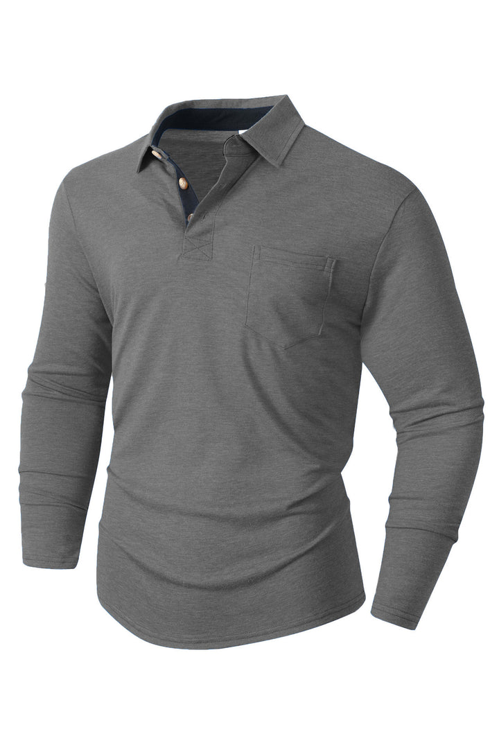 Herren lässiges Langarm-Polo mit innovativem Kragen-Design und praktischer Brusttasche Echoarchiv
