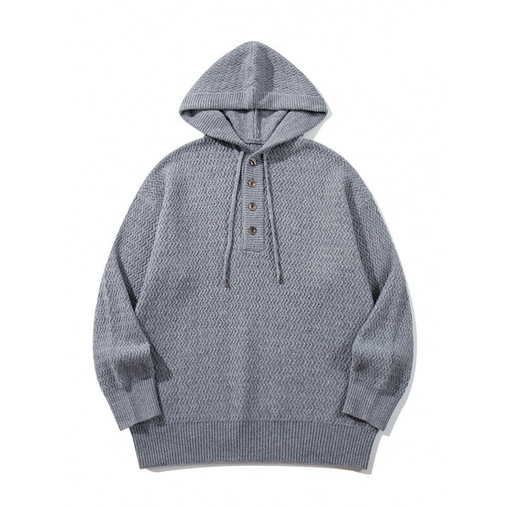 Unisex Strukturstrick-Hoodie mit halber Knopfleiste und Tunnelzugkapuze Echo Archiv