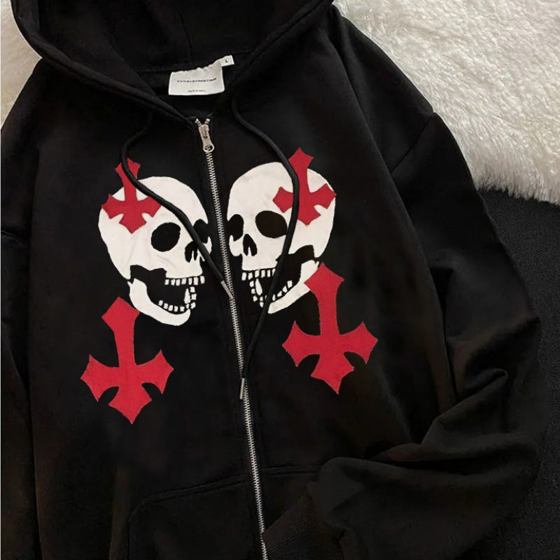 Damen Kapuzenjacke mit durchgehendem Reißverschluss und Rippenherz-Print – Auréline