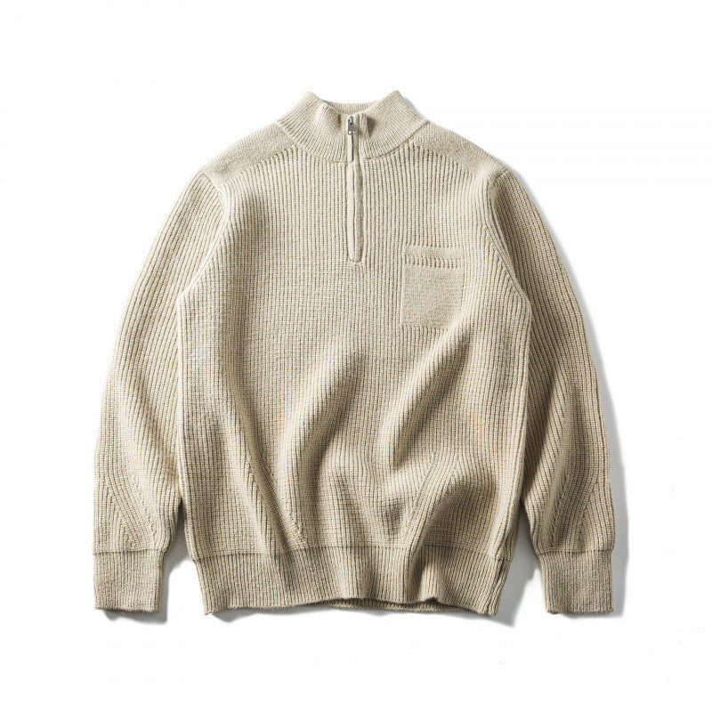 Unisex Grobgestrickter Halbzip‑Pullover mit Troyerkragen und Brusttasche Echo Archiv
