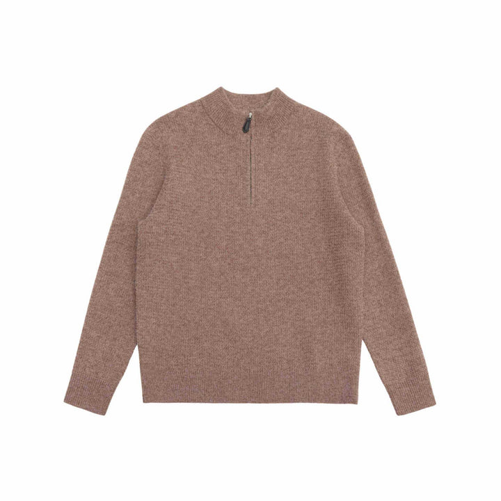 Unisex Feinstruktur-Halbzip-Pullover mit kurzem Reißverschluss und gerippten Bündchen Echoarchiv