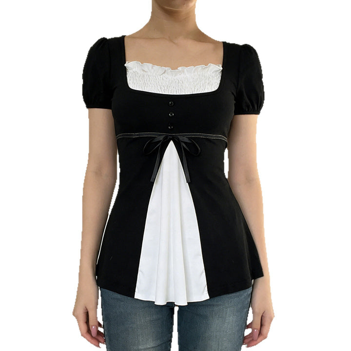 Damen elegantes Oberteil mit Puffärmeln und verspielten Schleifen Echo Archiv