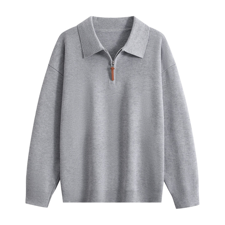 Damen Oversize Rippstrick-Pullover mit Polokragen & Kurz‑Zip Echoarchiv