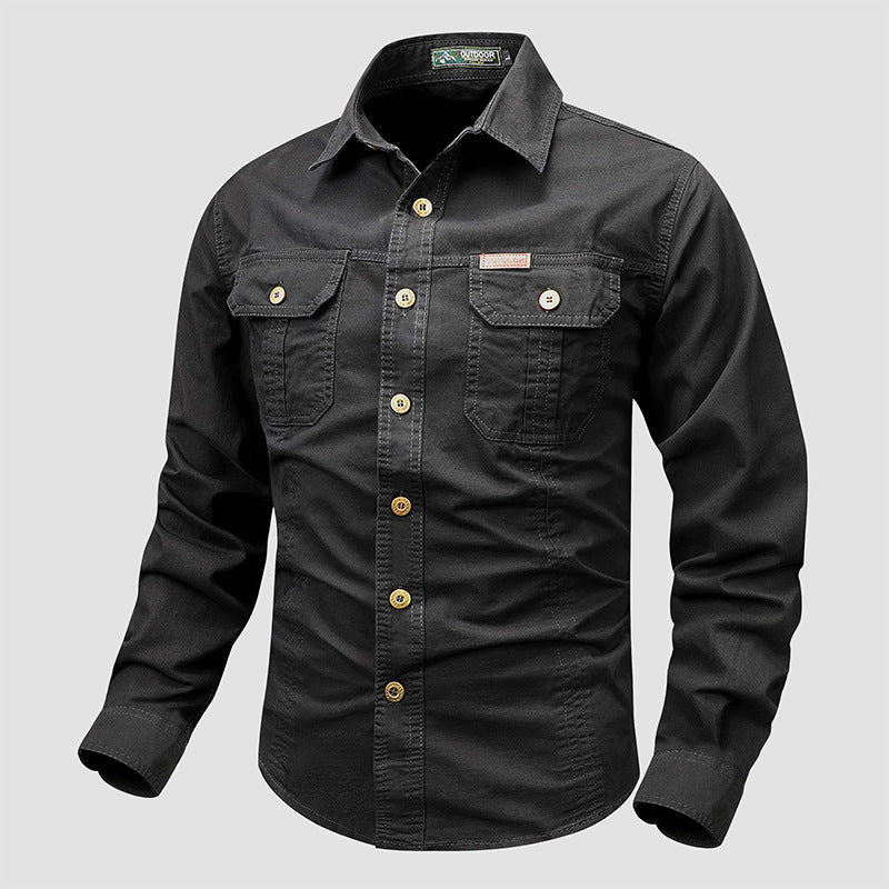Herren nan lässiges militärisches Hemd mit Brusttaschen und Baumwoll-Twill Echo Archiv