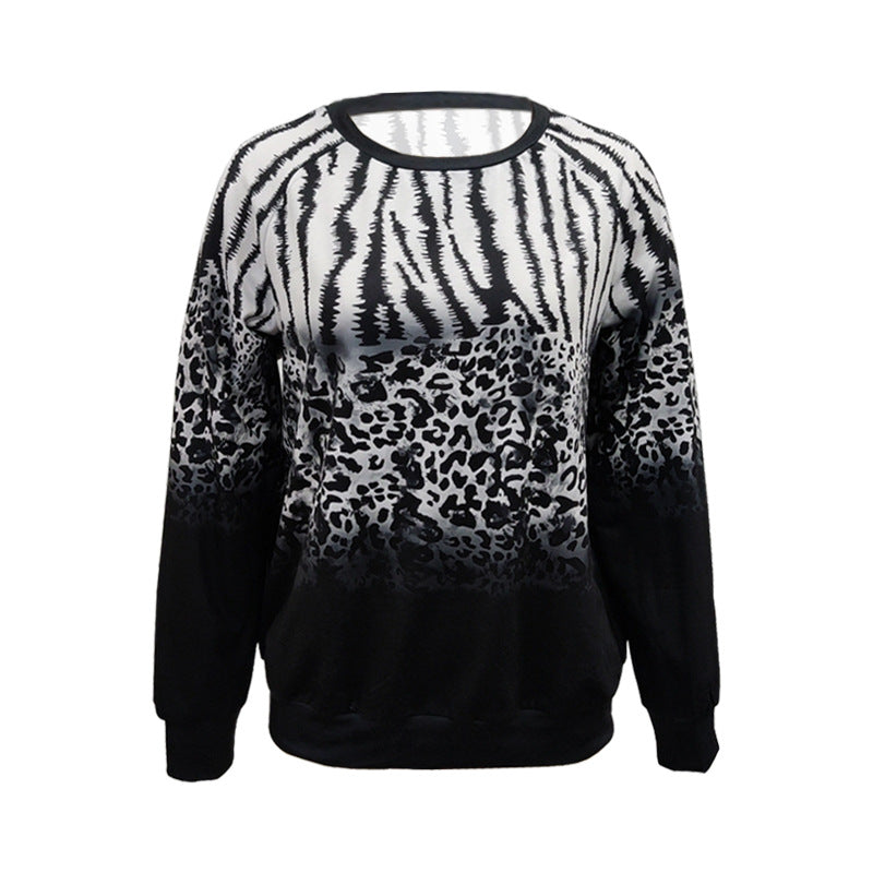 Damen Animalprint Oversize Strickpullover mit Rundhalsausschnitt und Farbverlauf – Avérine