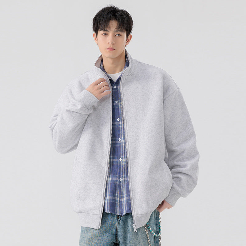 Herren Oversize Sweatjacke mit Stehkragen, durchgehendem Reißverschluss und geripptem Saum Echo Archiv