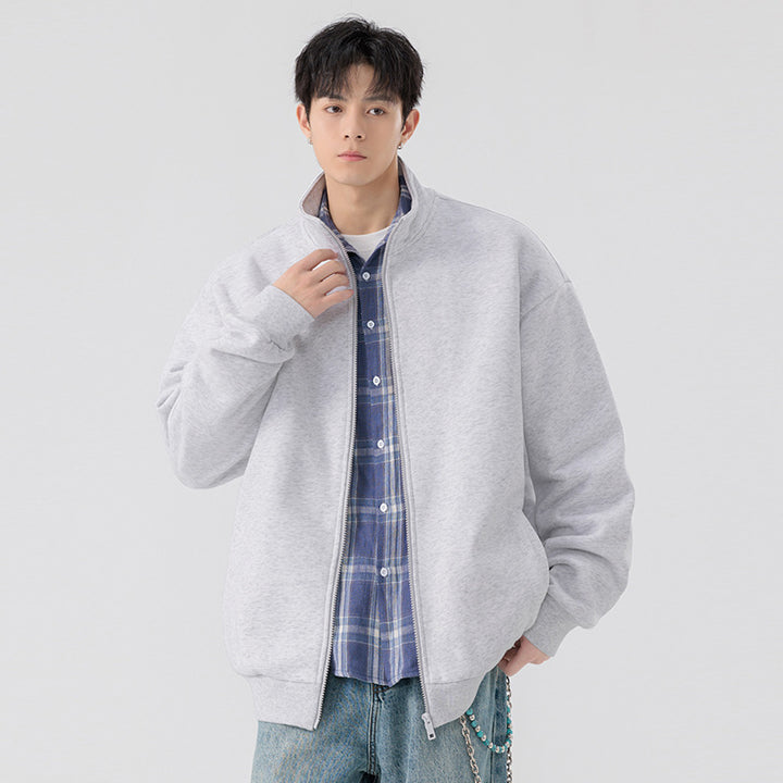 Herren Oversize Sweatjacke mit Stehkragen, durchgehendem Reißverschluss und geripptem Saum Echo Archiv