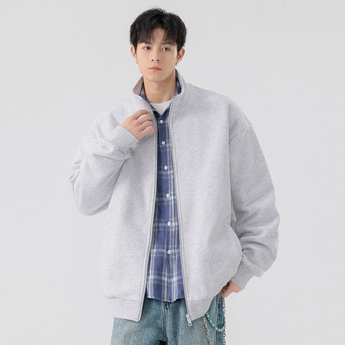 Herren Oversize Sweatjacke mit Stehkragen, durchgehendem Reißverschluss und geripptem Saum Echo Archiv