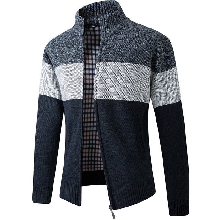 Herren Modische Strickjacke mit hohem Kragen und gestreiftem Design Echoarchiv