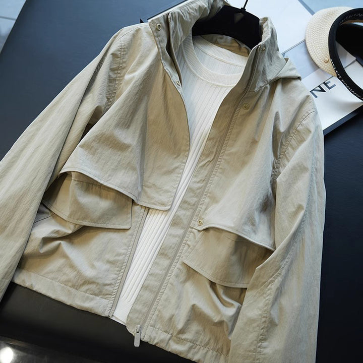 Damen Modische Übergangsjacke mit hohem Kragen und praktischen Taschen Echoarchiv