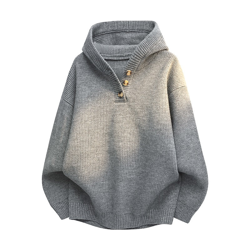 Damen Relaxed Kapuzenpullover aus geripptem Strick mit Halbsteg-Knopfleiste Echoarchiv