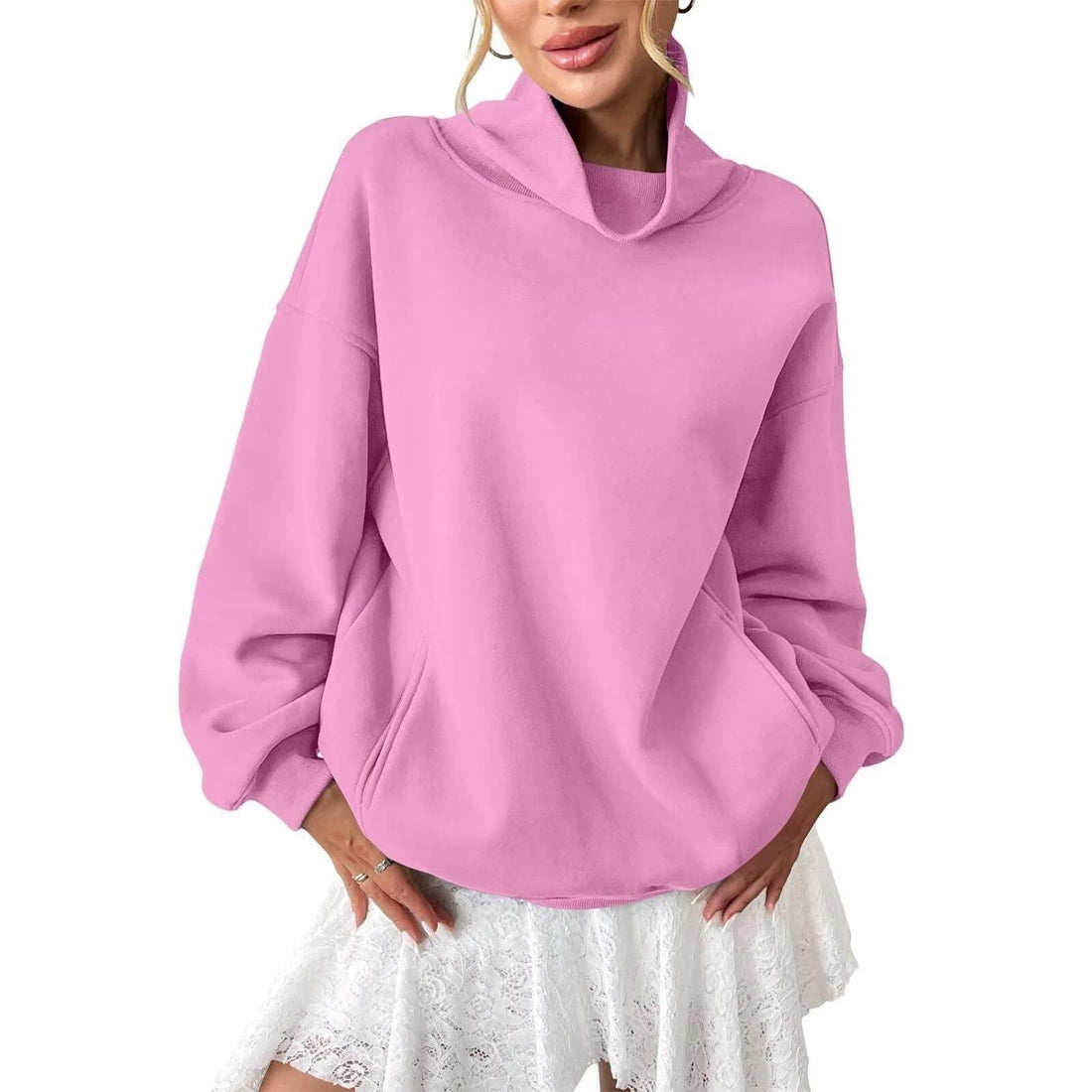Damen Lässiges Oversize-Sweatshirt mit Schlauchkragen und Kängurutasche Echo Archiv