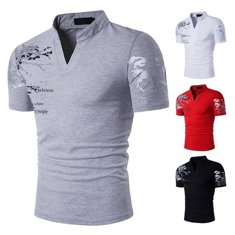 Herren Kurzarmshirt mit kreativem Stehkragen und grafischem Druck Echoarchiv