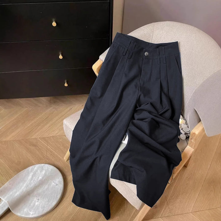 Damen Hochtaillierte Bundfalten-Hose mit weitem Palazzo-Bein – Avérine