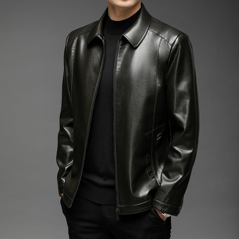 Herren Minimalistische Glattlederjacke mit Hemdkragen und taillierter Passform Echoarchiv