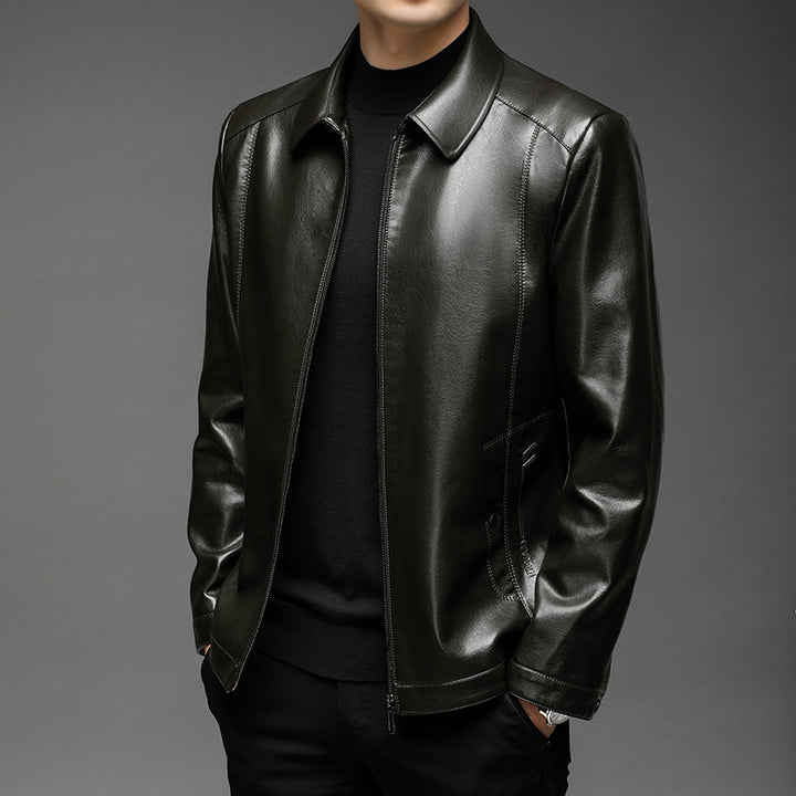 Herren Minimalistische Glattlederjacke mit Hemdkragen und taillierter Passform Echoarchiv