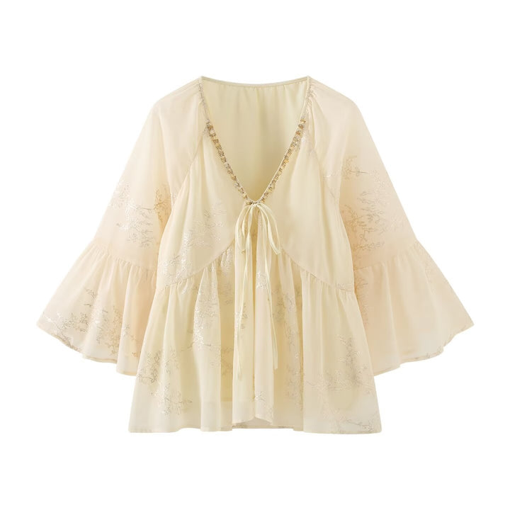 Damen leichtes Blusenshirt mit fließendem Schnitt und eleganten Bindebanddetails Echo Archiv