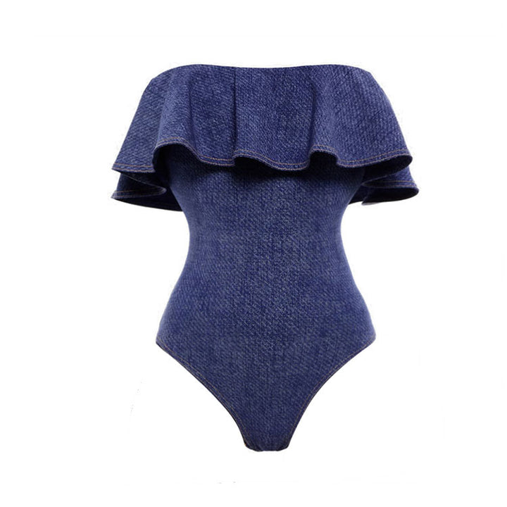 Damen Bandeau Badeanzug mit dekorativen Schleifen und gestreiftem Maxiröckchen Echo Archiv