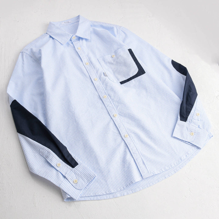 Herren Gestreiftes Overshirt‑Hemd mit Kontrast‑Ellbogenpatches und aufgesetzter Brusttasche Echoarchiv