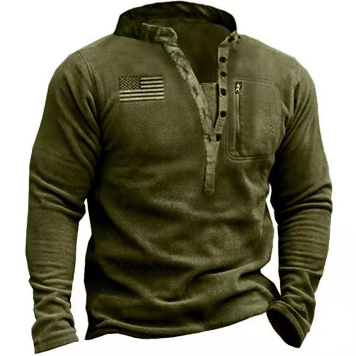 Männer Nano-Thermo Henley Fleece-Pullover mit Brust-Reißverschlusstasche und Camouflage-Details – Norvane