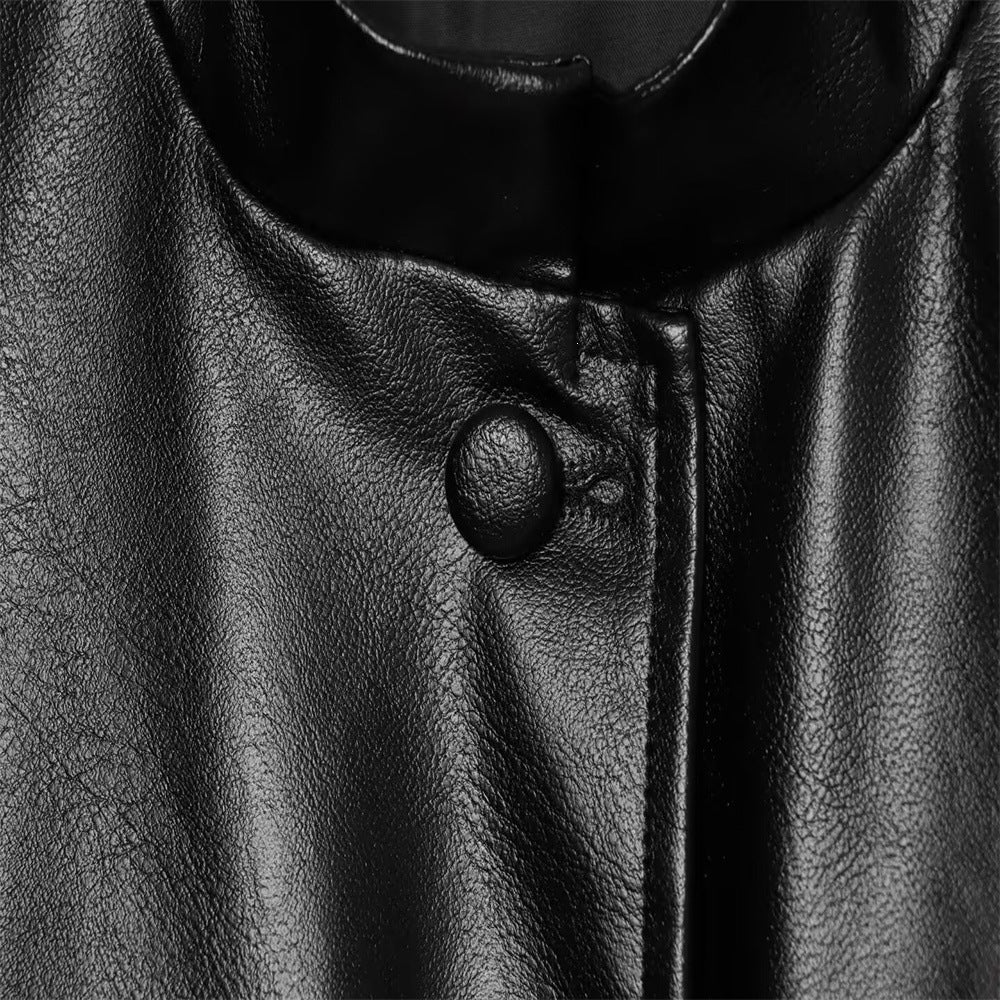 Damen Cropped Safari‑Jacke aus veganem Leder mit Bindegürtel und Epauletten Echo Archiv