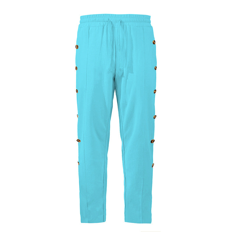 Herren Relaxed-Fit Freizeithose mit seitlichen Zierknopfleisten, elastischem Bund und Kordelzug Echoarchiv