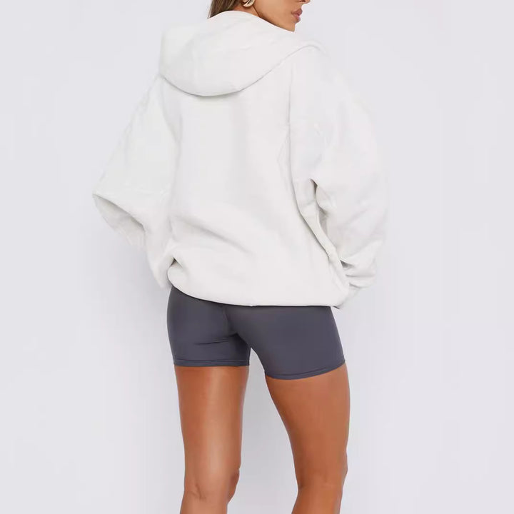 Damen Oversize Kapuzenjacke mit Reißverschluss und French-Terry-Futter – Avérine