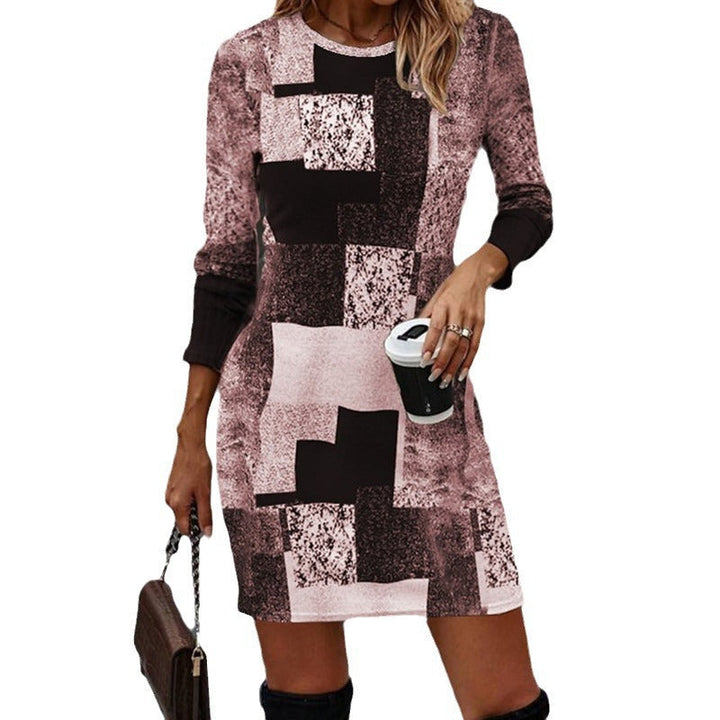 Damen Strickkleid mit modernem geometrischen Muster und langen Ärmeln Echoarchiv