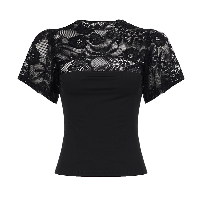 Damen elegantes Spitzenoberteil mit voluminösen Ärmeln – Élovi