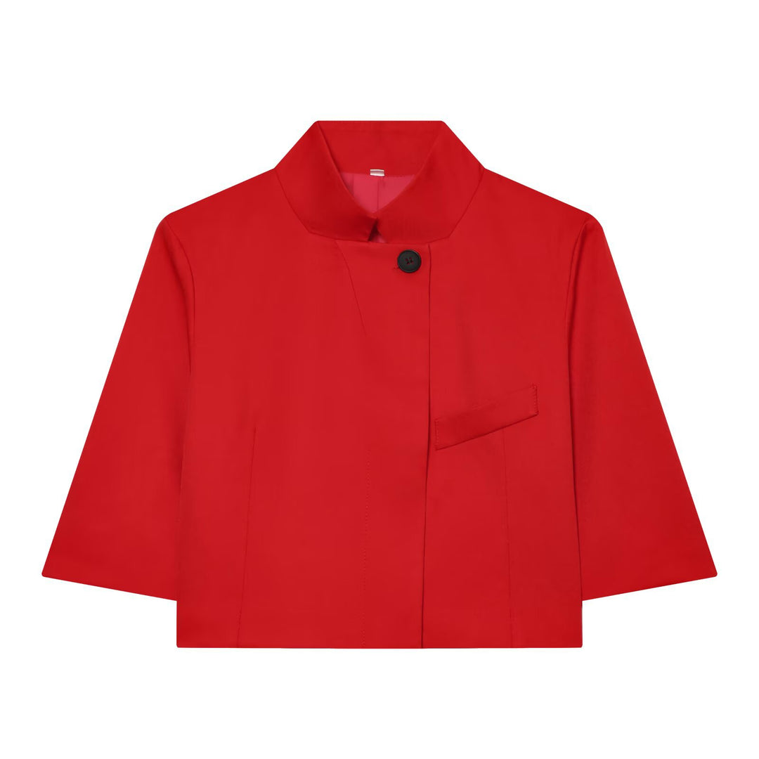 Damen Kurzgeschnittene Boxy-Jacke mit Stehkragen und Dreiviertelärmeln Echo Archiv