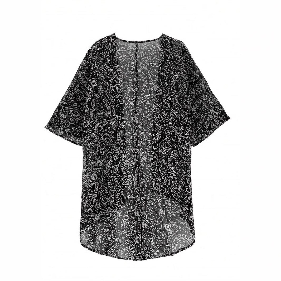 Damen Leichte Offene Kimono-Cardigan mit Paisley-Print – Veloura