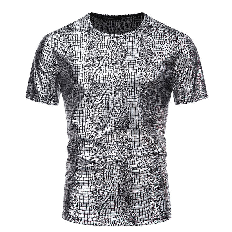 Herren Glamouröses Kurzarmpullover im Schlangenleder-Look Echoarchiv