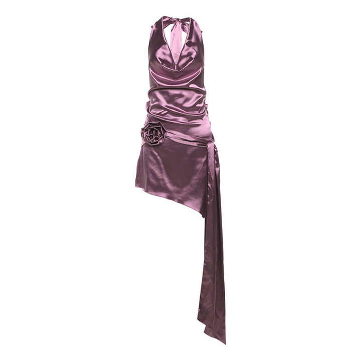 Damen Satin Minikleid mit asymmetrischem Saum und dekorativem Blumenmotiv Echo Archiv