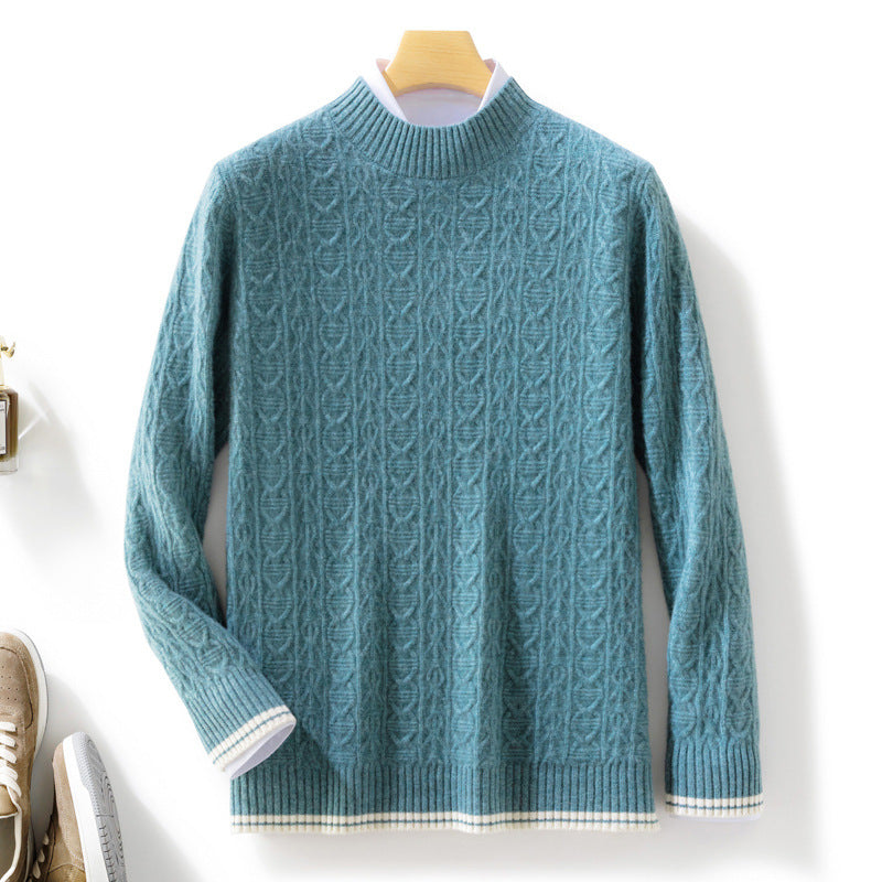 Damen Feinstrickpullover mit Zopfmuster, kurzem Stehkragen und gerippten Abschlüssen Echoarchiv